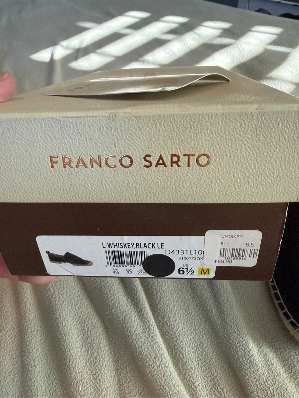 Franco Sarto Women’s Black Leather Espadrille Slip-Ons